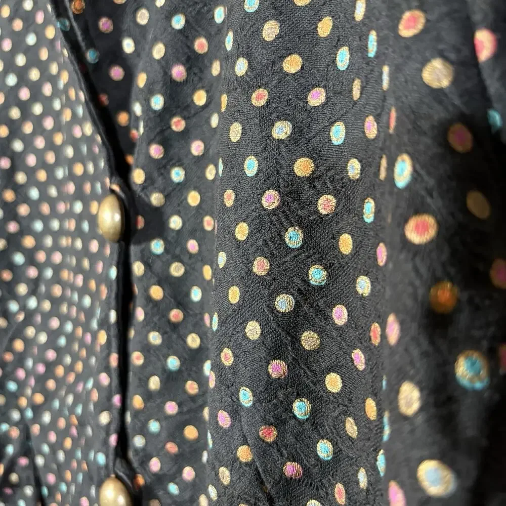 Polka Dot Jacket Black Cotton Vintage Keren Hart Medium Jewel Tone Pockets